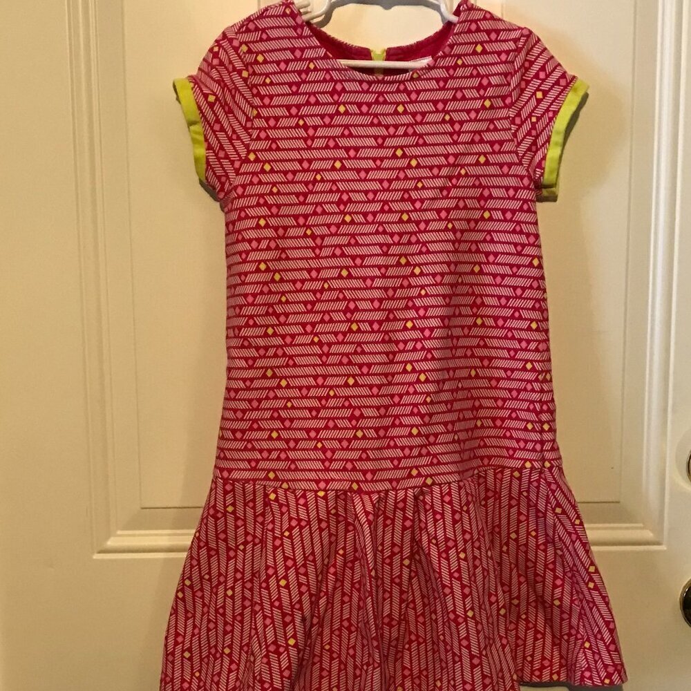 Gymboree 100% Cotton girls dress in bright pink w/ bright yellow accents Size 8